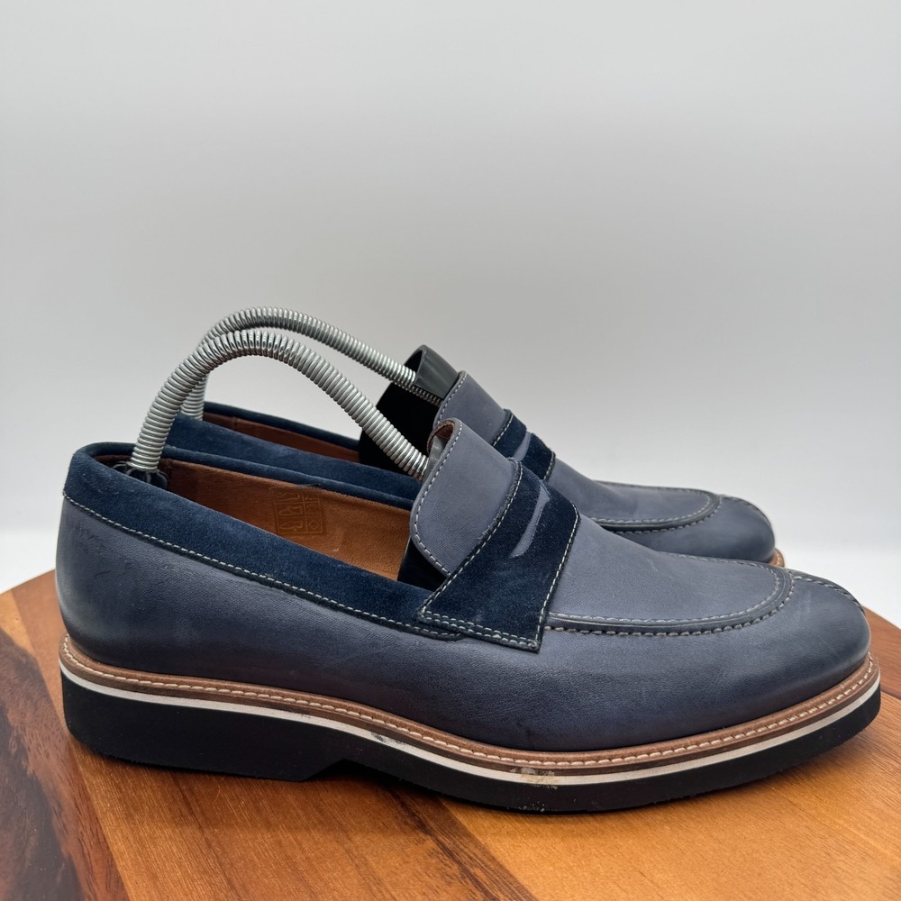 Paul Frederick Klaus Penny Loafers Mens 8 Blue‎ Leather Dress Shoes Casual Italy
